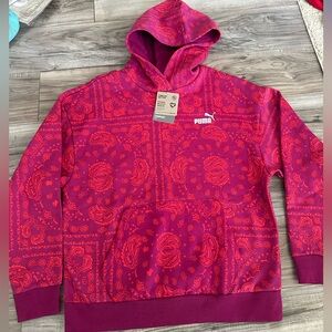 NWT Puma Hooded Sweatshirt in Red and Purple Paisley Bandana Comfort Fit Size M